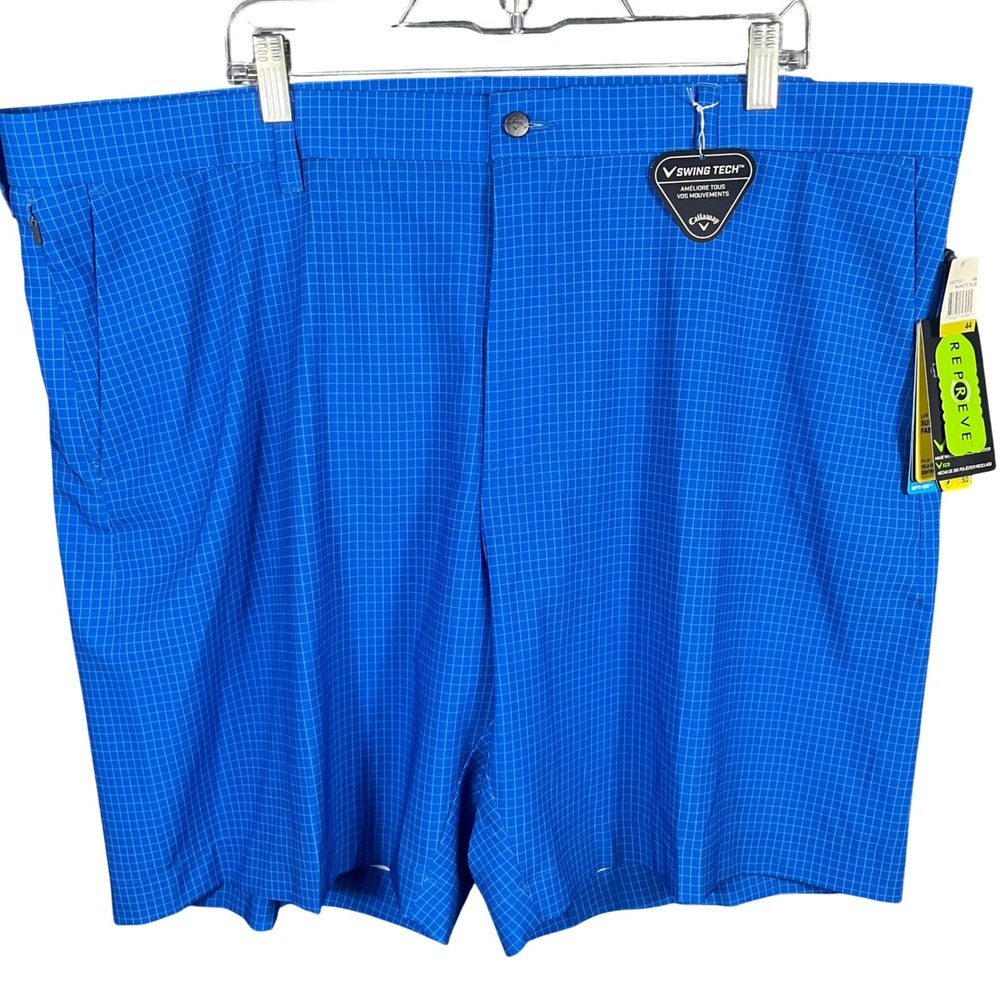 Callaway Golf Shorts Men 44 Blue Grid Swing Tech Opti-Dri Stretch UPF 50 NEW